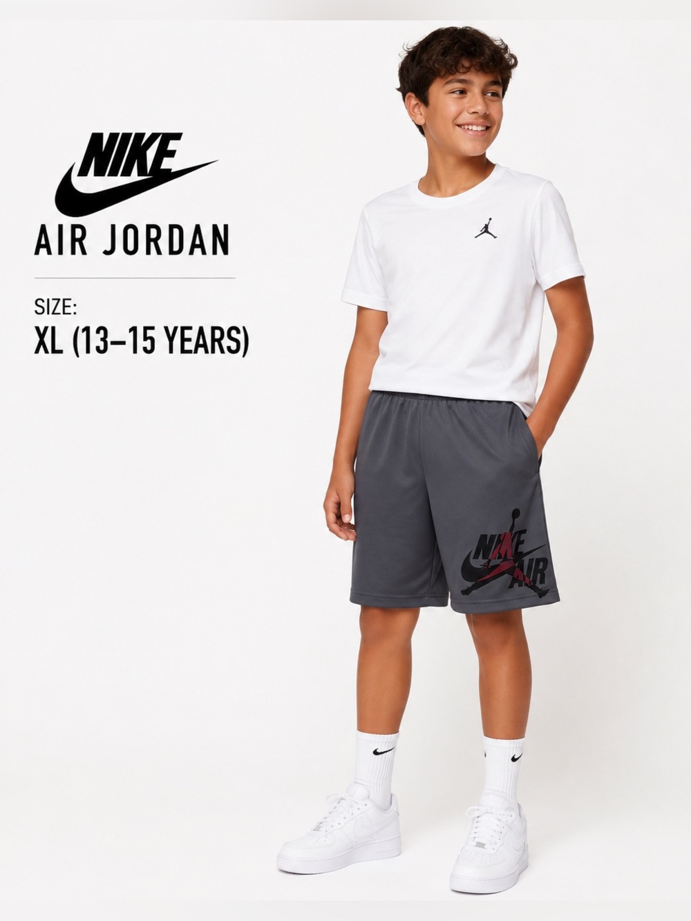 Nike Air Jordan Boys Gray Athletic Performance Shorts Size XL (13–15 Yrs)